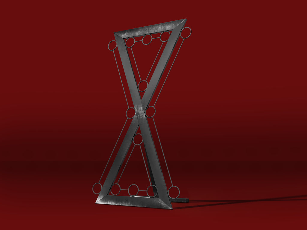 Metal X cross on a red background