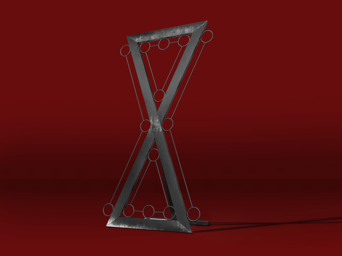 X Cross steel X cross on a red background, view 1, render