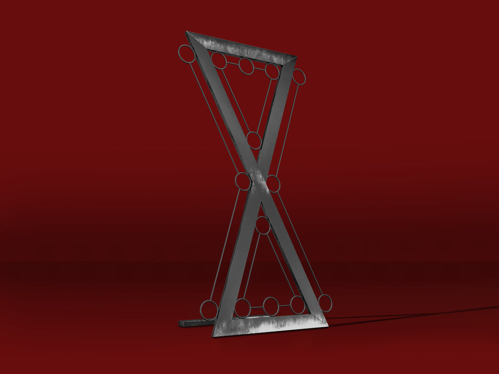 Metal X cross on a red background