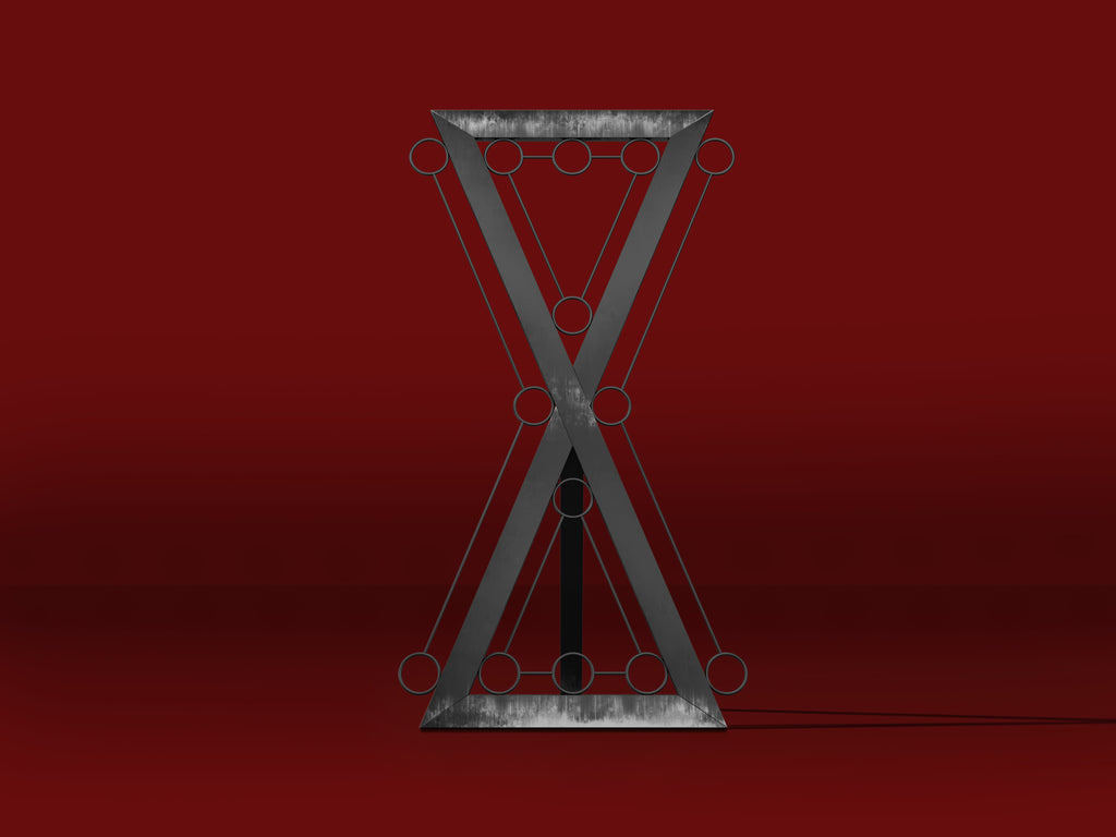 Metal X cross on a red background