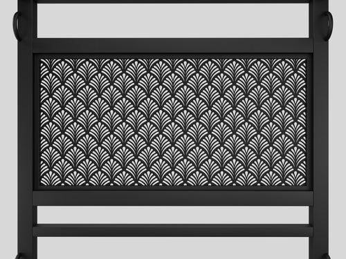 Arcadia BDSM bed headboard, laser-cut pattern close-up, render